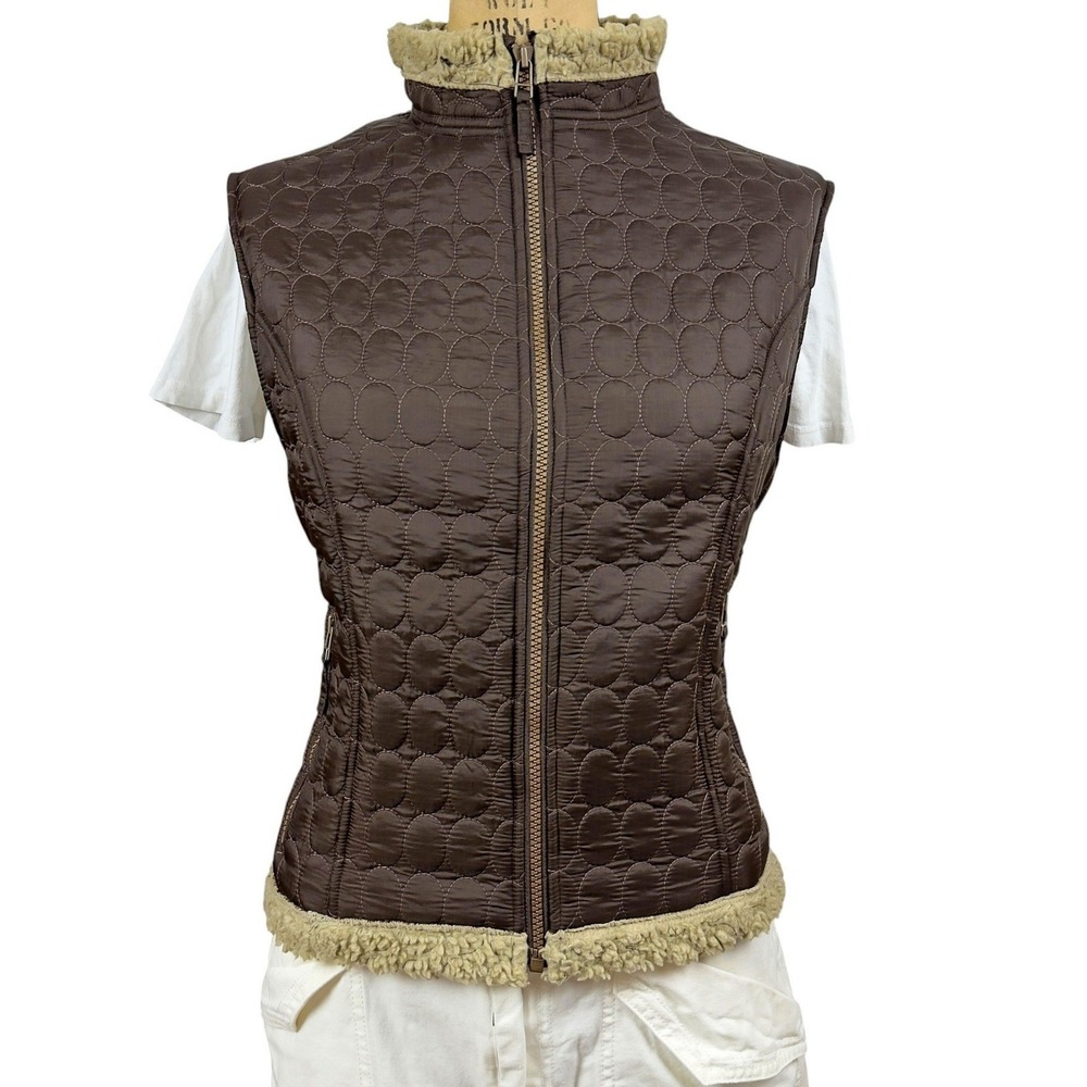 Vintage Puffer Vest Brown Sherpa Lined Mock Neck Quilted Full Zip Tsunami Size M